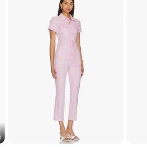 Good American pink denim jumpsuit